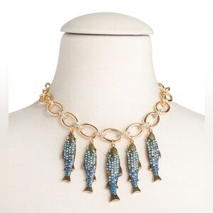 BETSEY JOHNSON MERMAID JEWELS CRYSTAL SARDINES FISH CHARM NECKLACE - NWT